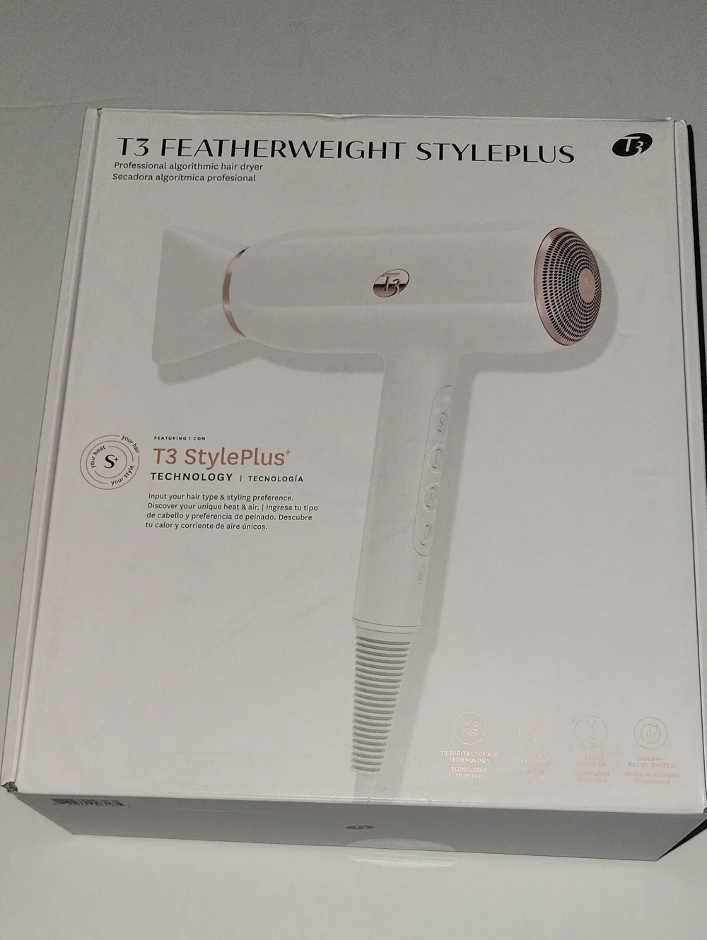 T3 White Hair Dryer with Rose Gold Accents New In Box